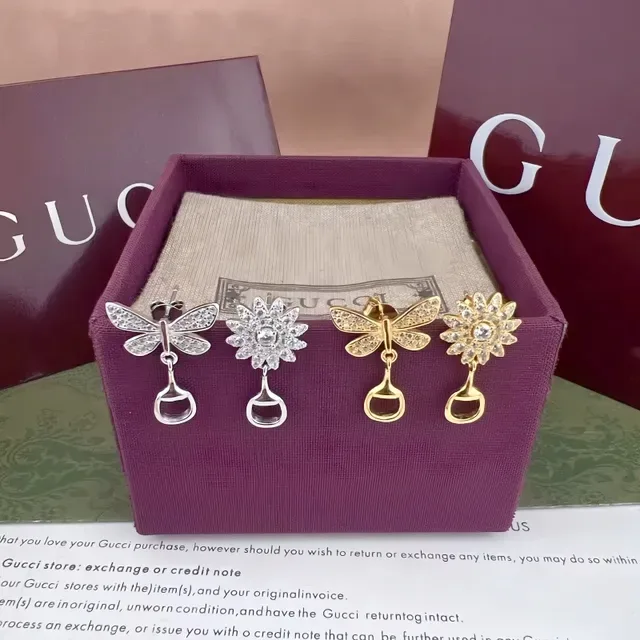 Gucci Pavé-Crystal Dragonfly and Daisy Stirrup Drop Earrings 8