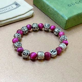 Gucci Rosa Plata Perlas Elásticas Interlocking G Logo Pulsera