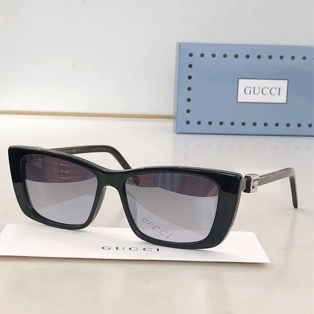 Gucci Rectangular Cat-Eye Black Acetate Brown Gradient Sunglasses 8