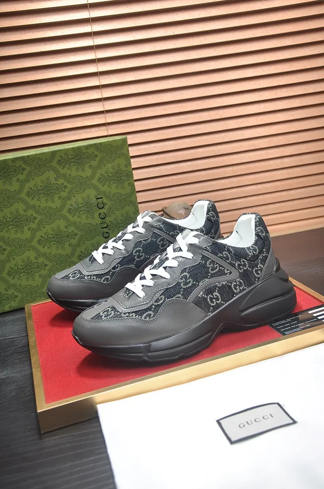 Gucci Rhyton Monogram Denim Black Chunky Sneakers 3
