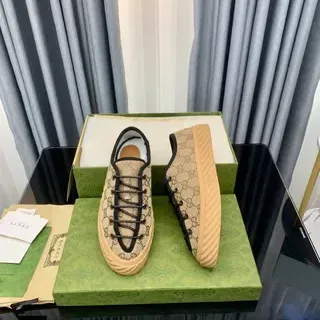 Gucci Screener Beige and Black GG Monogram Lifestyle Sneakers