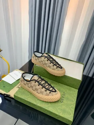 Gucci Screener Beige and Black GG Monogram Lifestyle Sneakers 4