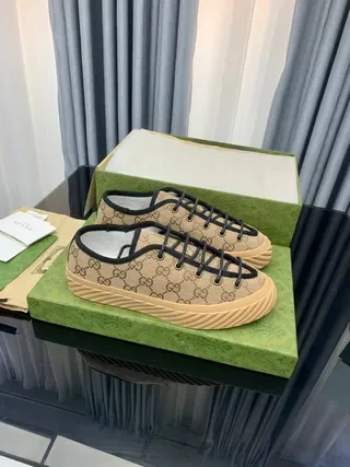 Gucci Screener Beige and Black GG Monogram Lifestyle Sneakers 5