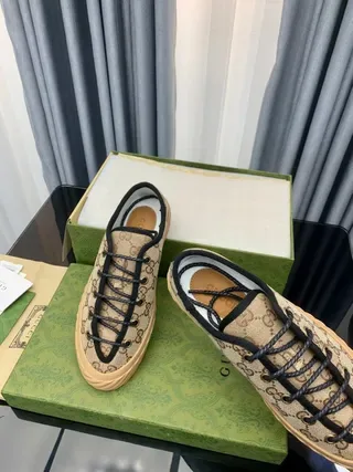 Gucci Screener Beige and Black GG Monogram Lifestyle Sneakers 8