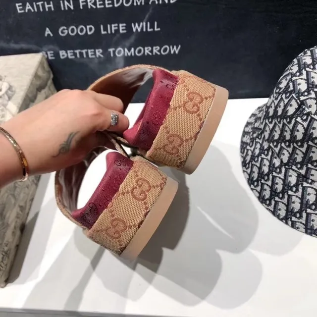Gucci Screener Beige and Burgundy GG Monogram Platform Slippers 8