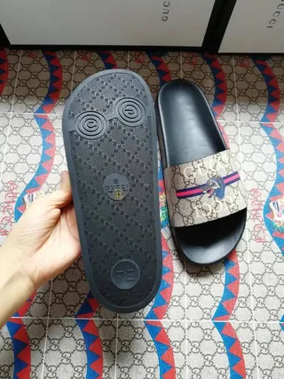 Gucci Screener Beige Black Web Stripe Dragon Slide Slippers 2