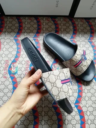Gucci Screener Beige Black Web Stripe Dragon Slide Slippers 3