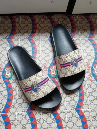 Gucci Screener Beige Black Web Stripe Dragon Slide Slippers 5