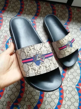 Gucci Screener Beige Black Web Stripe Dragon Slide Slippers 8