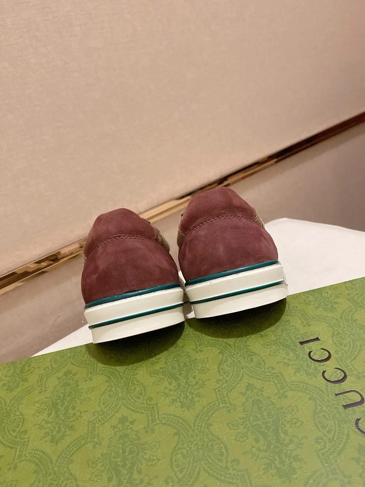 Gucci Screener Beige Burgundy GG Monogram Sneakers Lifestyle 2