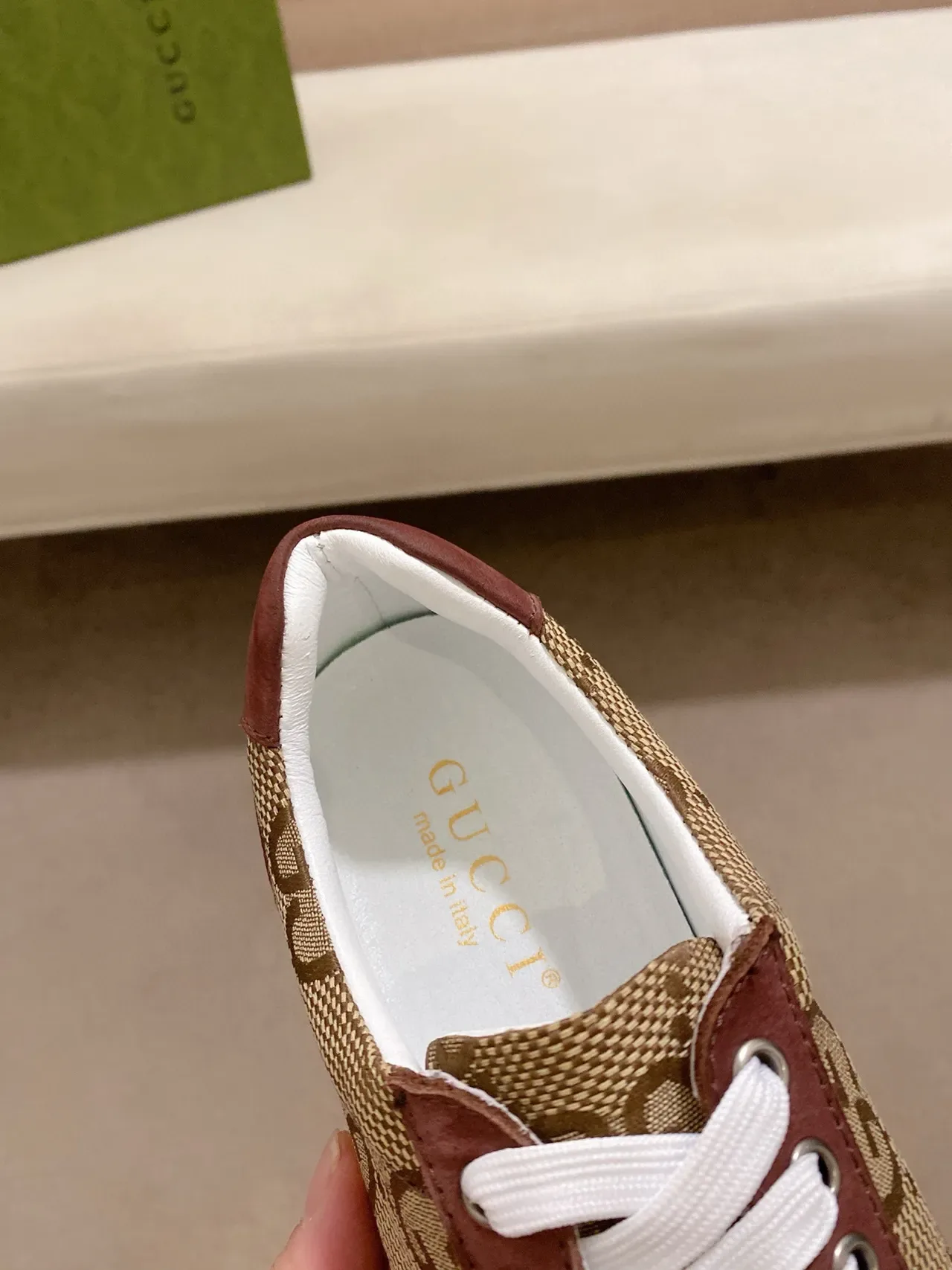 Gucci Screener Beige Burgundy GG Monogram Sneakers Lifestyle 3