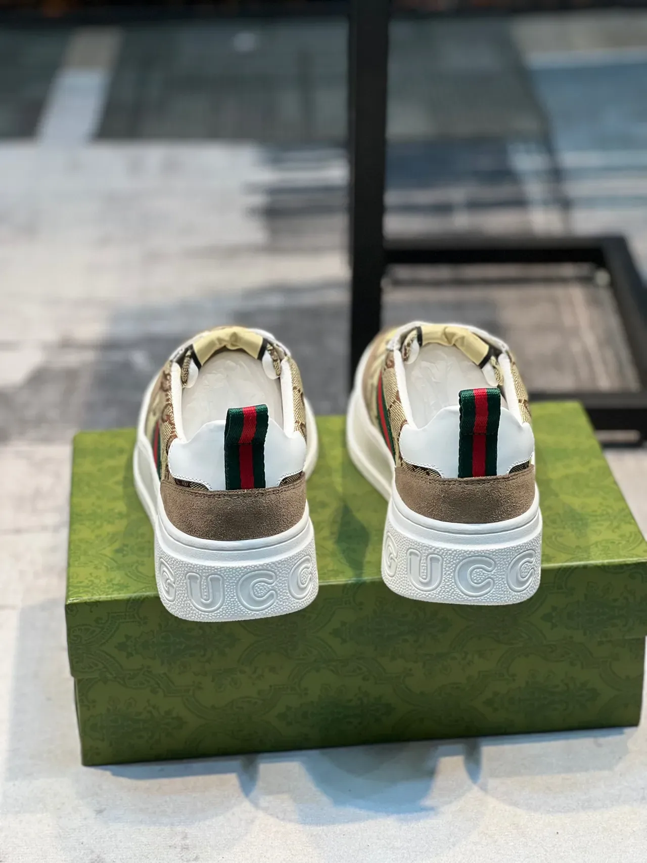Gucci Screener Beige Monogram Web Stripe Lifestyle Sneakers 2