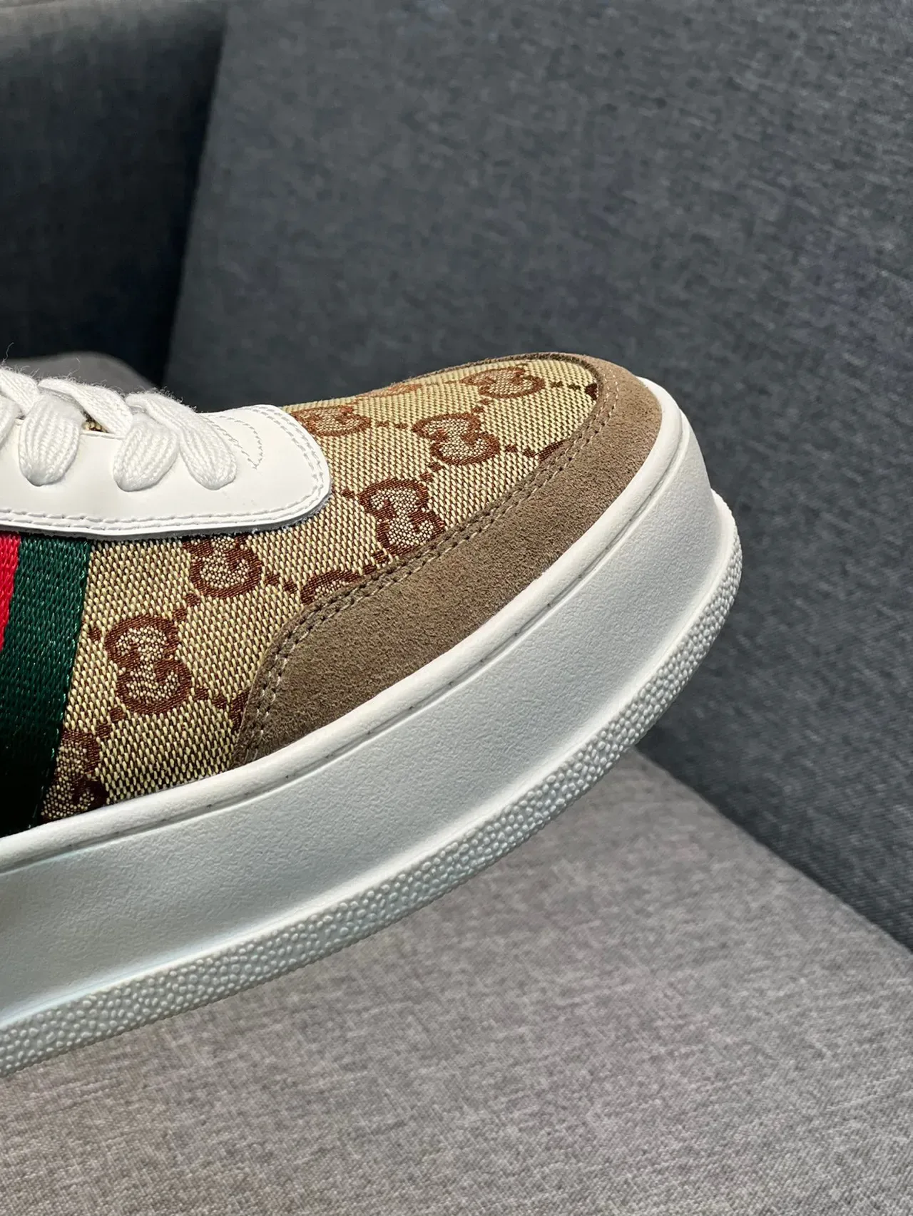 Gucci Screener Beige Monogram Web Stripe Lifestyle Sneakers 3