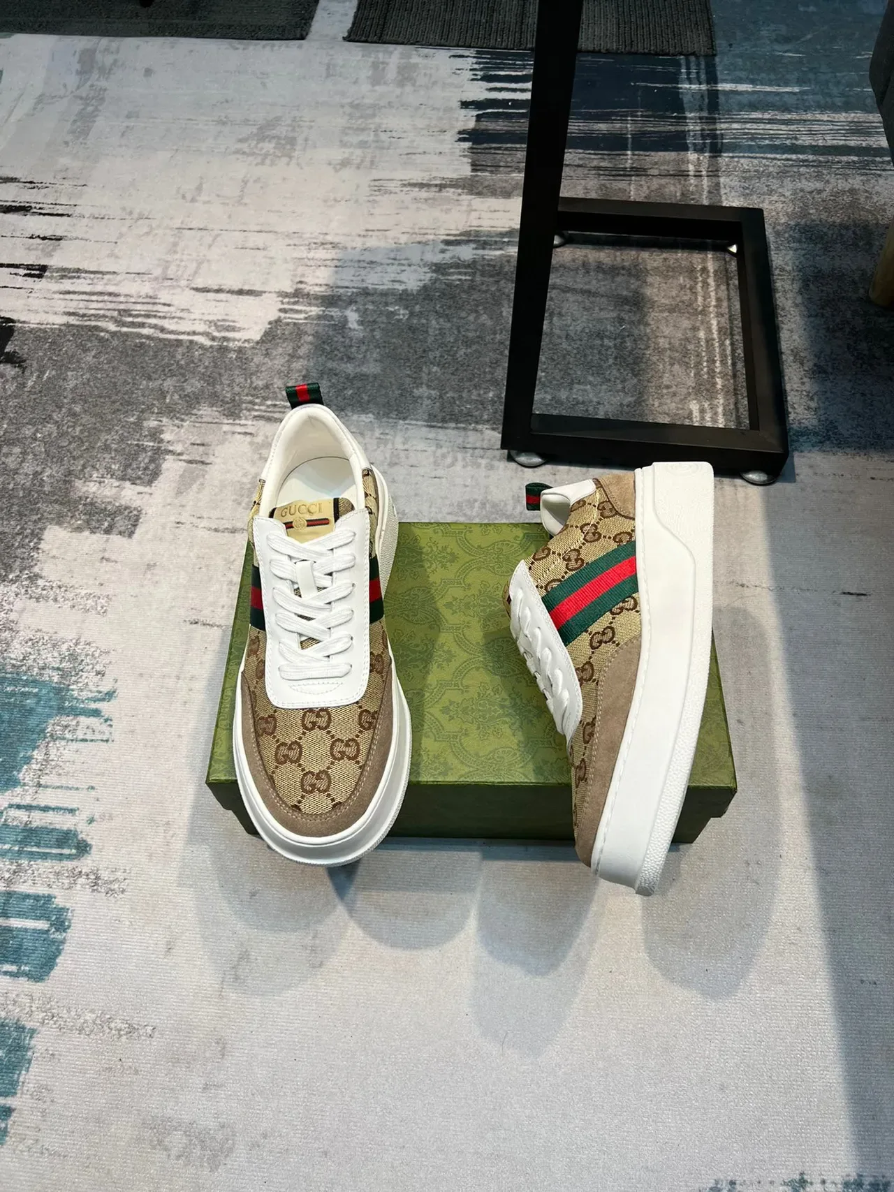 Gucci Screener Beige Monogram Web Stripe Lifestyle Sneakers 4