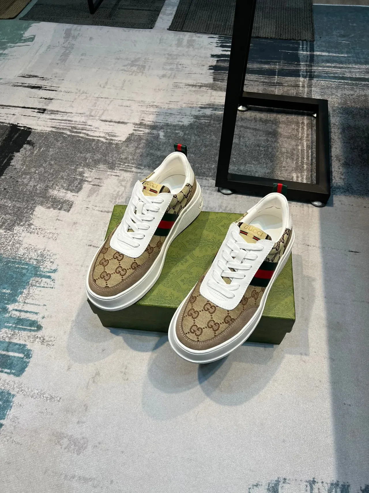 Gucci Screener Beige Monogram Web Stripe Lifestyle Sneakers 5