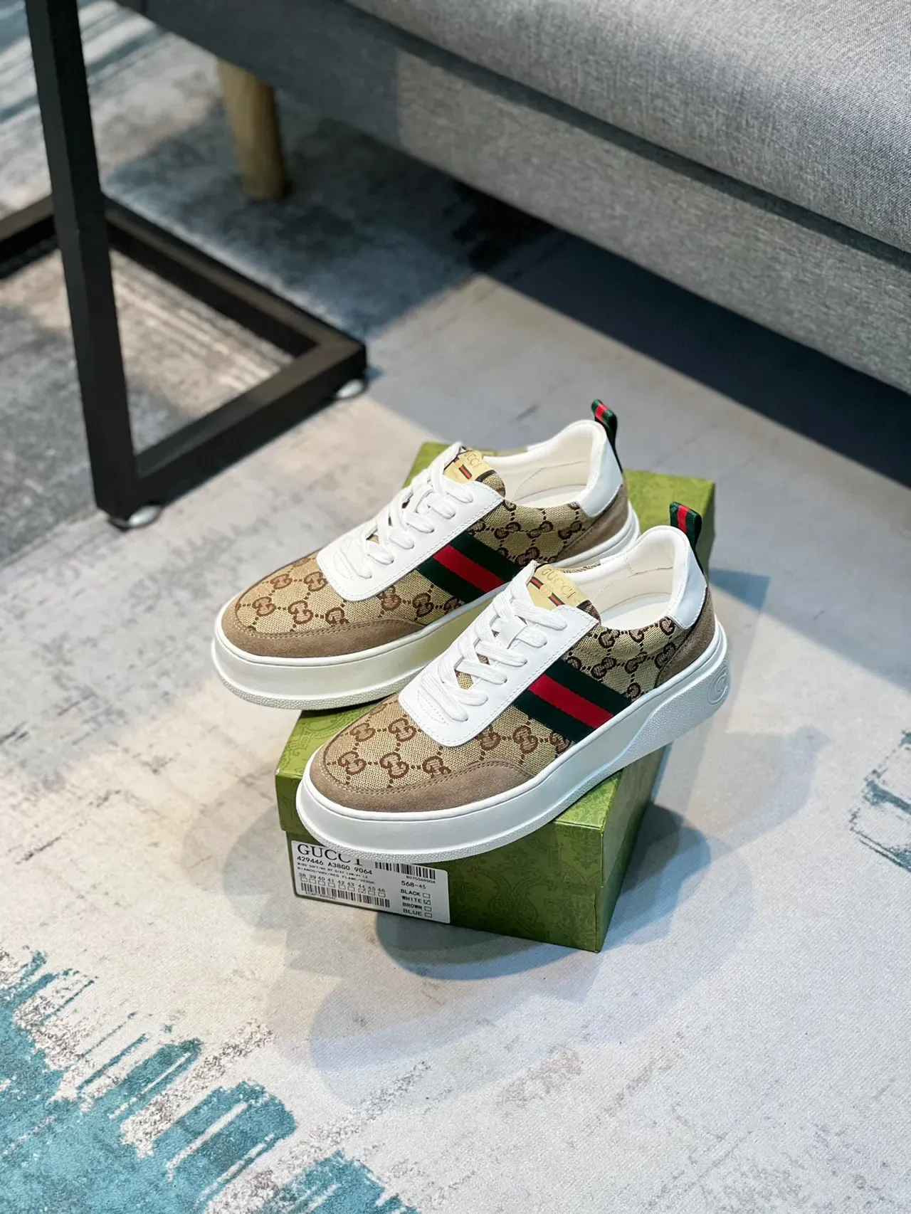 Gucci Screener Beige Monogram Web Stripe Lifestyle Sneakers 7