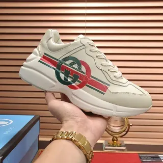 Gucci Screener Beige Red Chunky Sole Leather Upper Lifestyle Sneakers