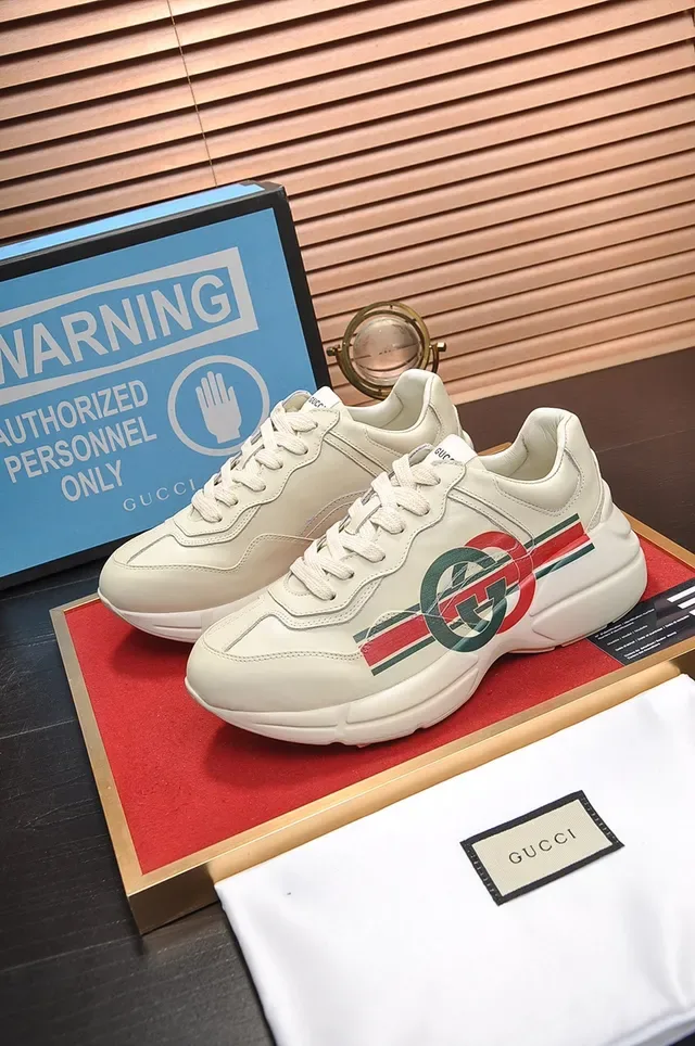 Gucci Screener Beige Red Chunky Sole Leather Upper Lifestyle Sneakers 4