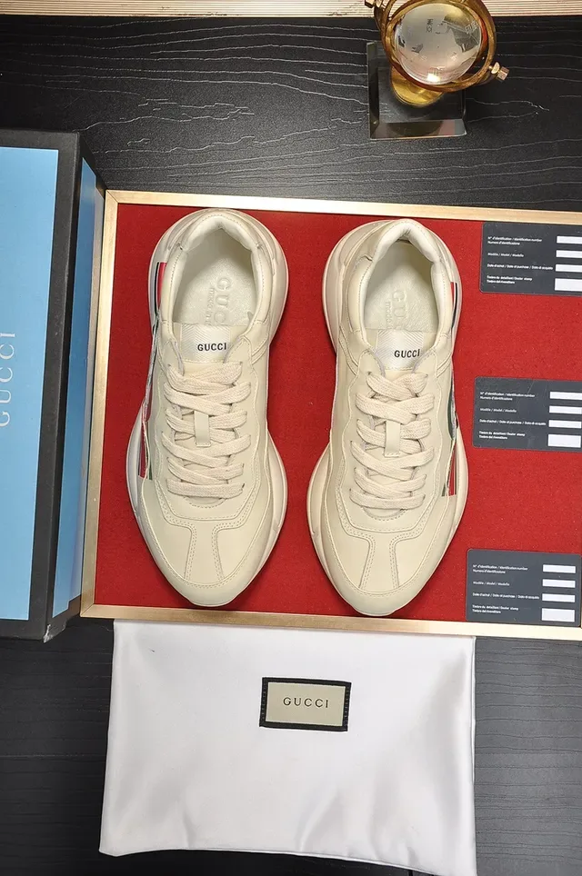 Gucci Screener Beige Red Chunky Sole Leather Upper Lifestyle Sneakers 5