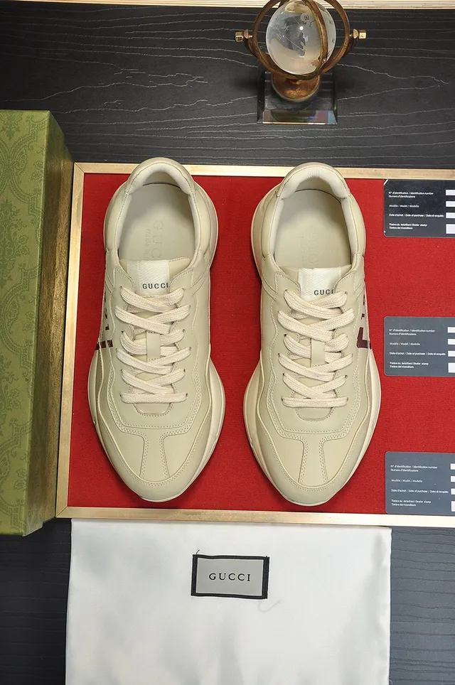 Gucci Screener Beige Red Sole Oversized Logo Print Chunky Sneakers 7