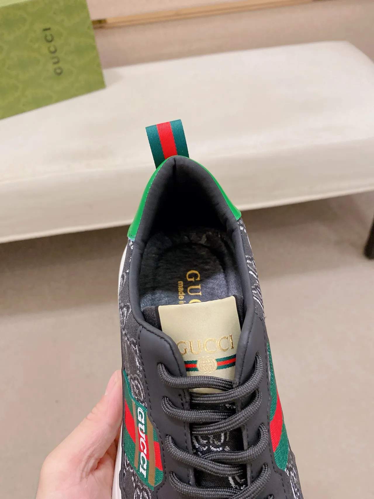 Gucci Screener Black Green Red Web Stripe Lifestyle Sneakers 4