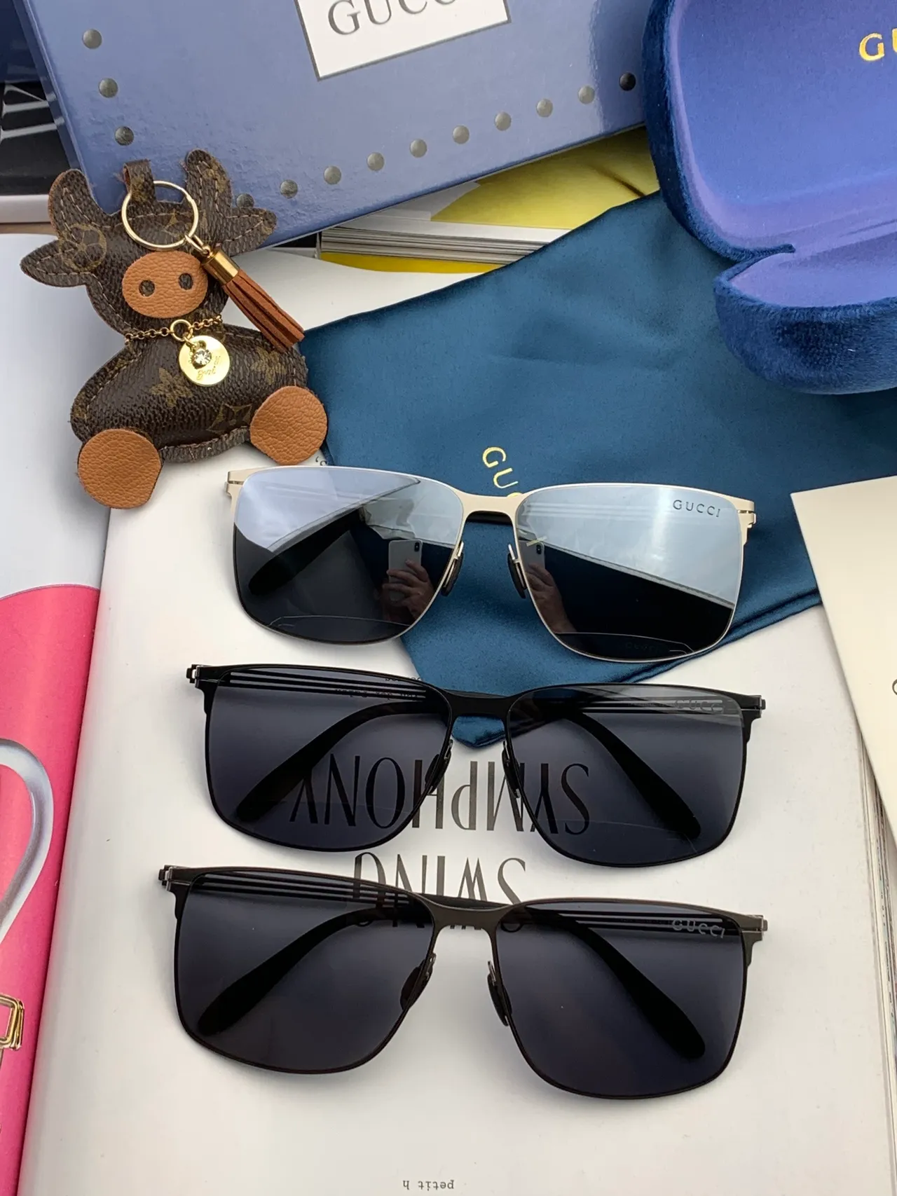 Gucci Screener Black Rectangular Semi-Rimless Gradient Sunglasses 3
