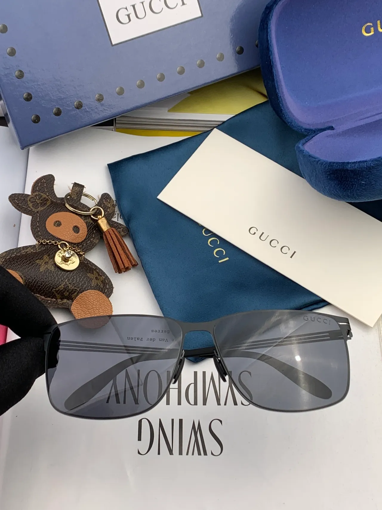 Gucci Screener Black Rectangular Semi-Rimless Gradient Sunglasses 4