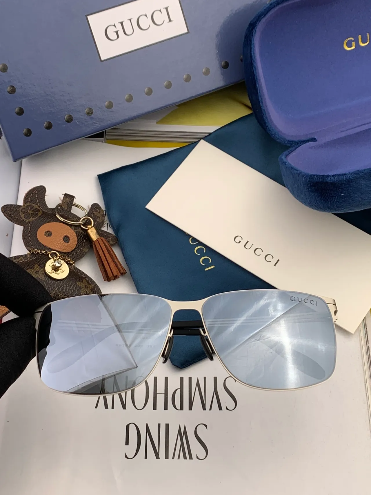 Gucci Screener Black Rectangular Semi-Rimless Gradient Sunglasses 5