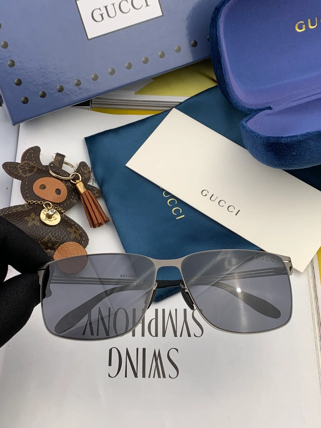 Gucci Screener Black Rectangular Semi-Rimless Gradient Sunglasses 6