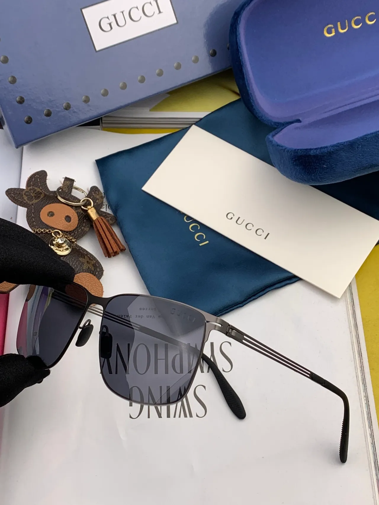 Gucci Screener Black Rectangular Semi-Rimless Gradient Sunglasses 9