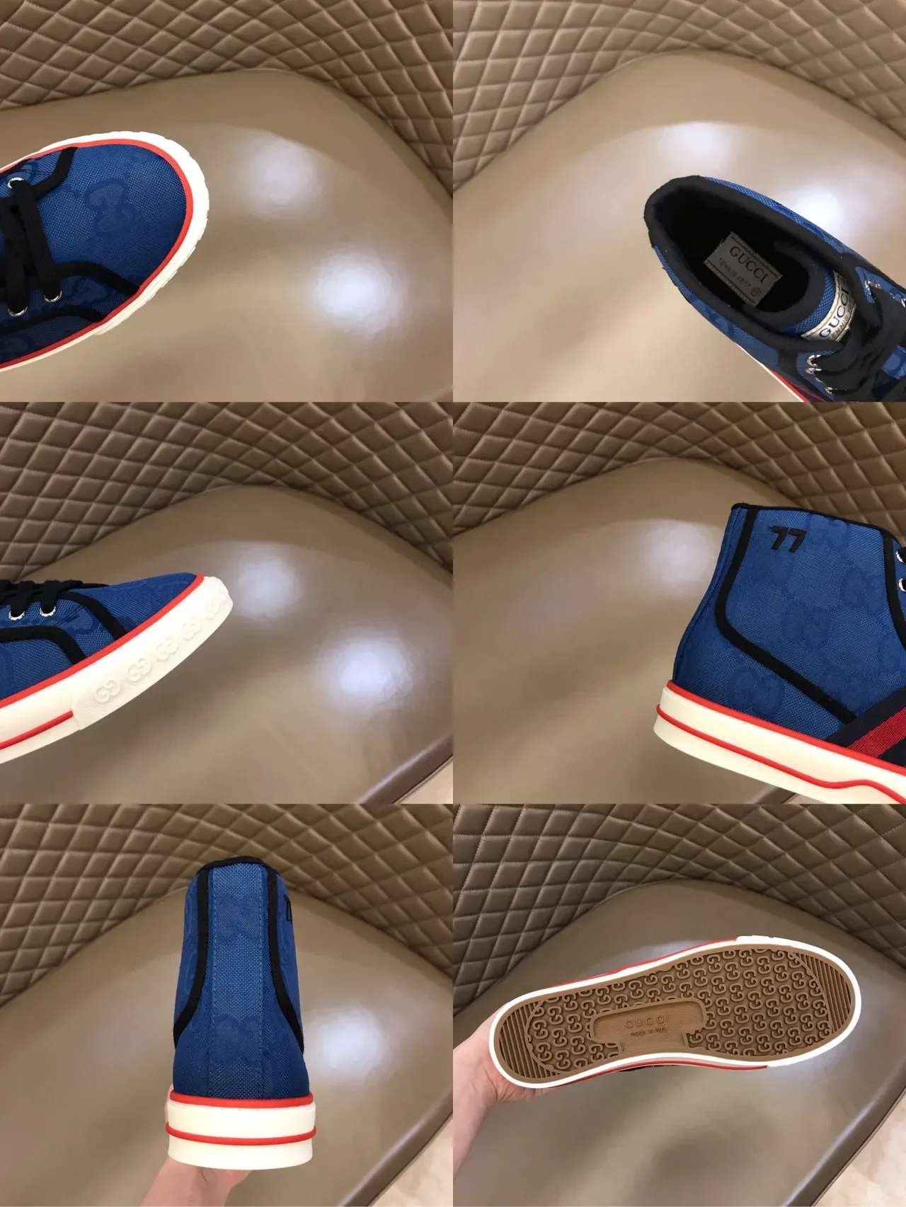 Gucci Screener Blue GG Supreme Web Stripe High-Top Lifestyle Sneakers 2