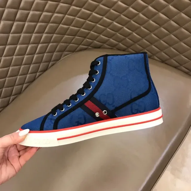Gucci Screener Blue GG Supreme Web Stripe High-Top Lifestyle Sneakers 3