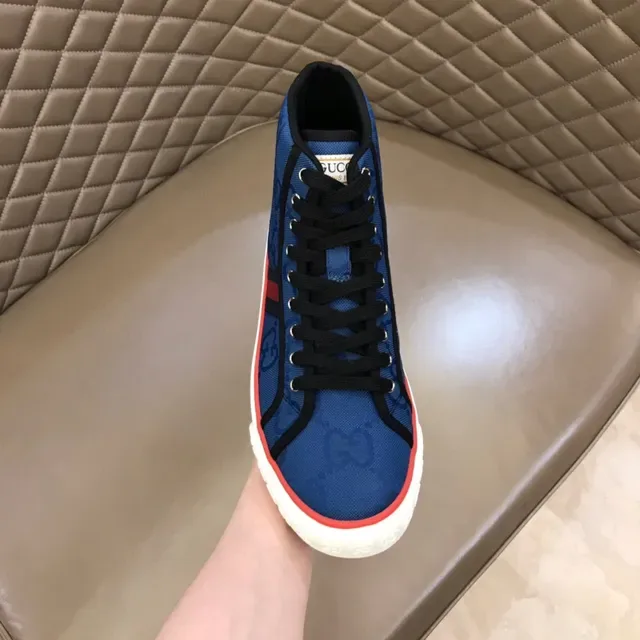 Gucci Screener Blue GG Supreme Web Stripe High-Top Lifestyle Sneakers 4
