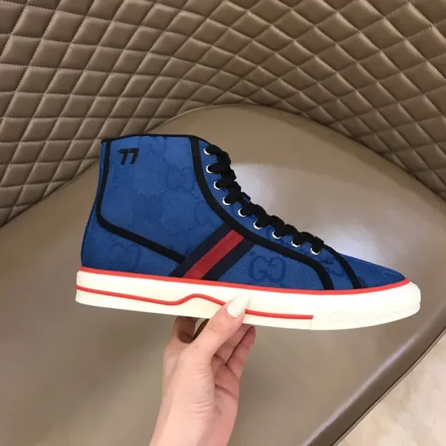 Gucci Screener Blue GG Supreme Web Stripe High-Top Lifestyle Sneakers 5