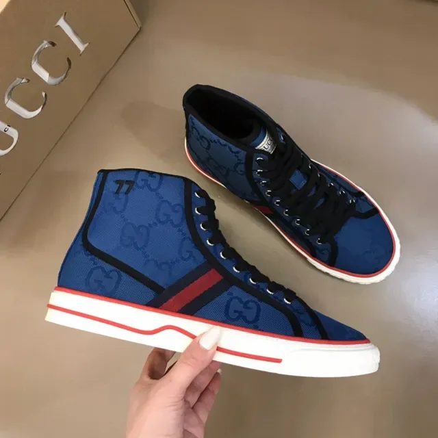 Gucci Screener Blue GG Supreme Web Stripe High-Top Lifestyle Sneakers 6