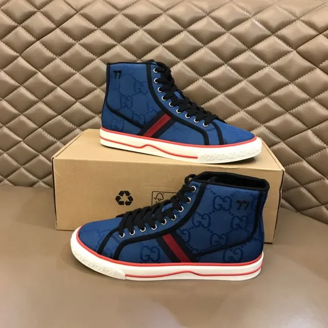 Gucci Screener Blue GG Supreme Web Stripe High-Top Lifestyle Sneakers 7