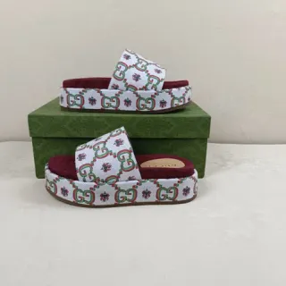 Gucci Screener GG Web White Green Red Burgundy Platform Slippers