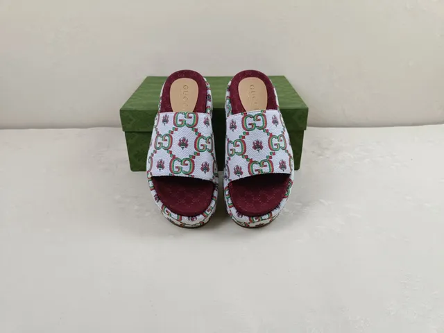 Gucci Screener GG Web White Green Red Burgundy Platform Slippers 5
