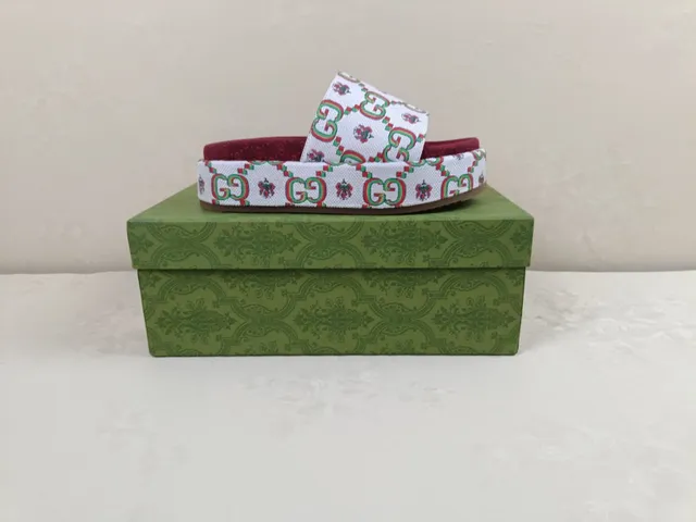 Gucci Screener GG Web White Green Red Burgundy Platform Slippers 7