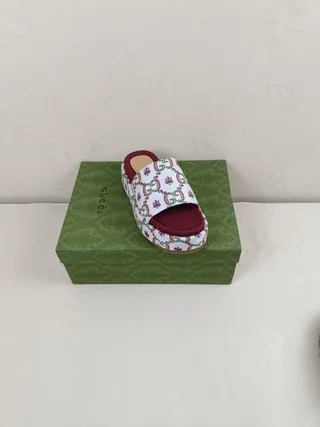 Gucci Screener GG Web White Green Red Burgundy Platform Slippers 8