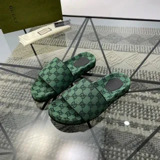 Gucci Screener Green GG Monogram Double-Strap Slippers