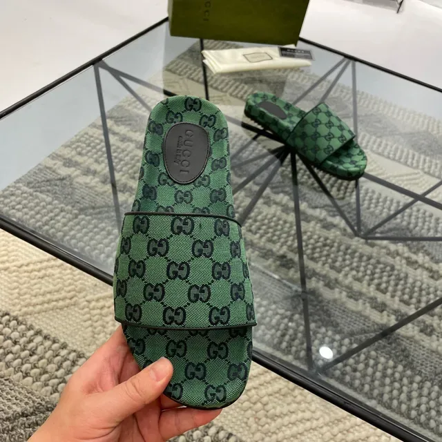 Gucci Screener Green GG Monogram Double-Strap Slippers 5