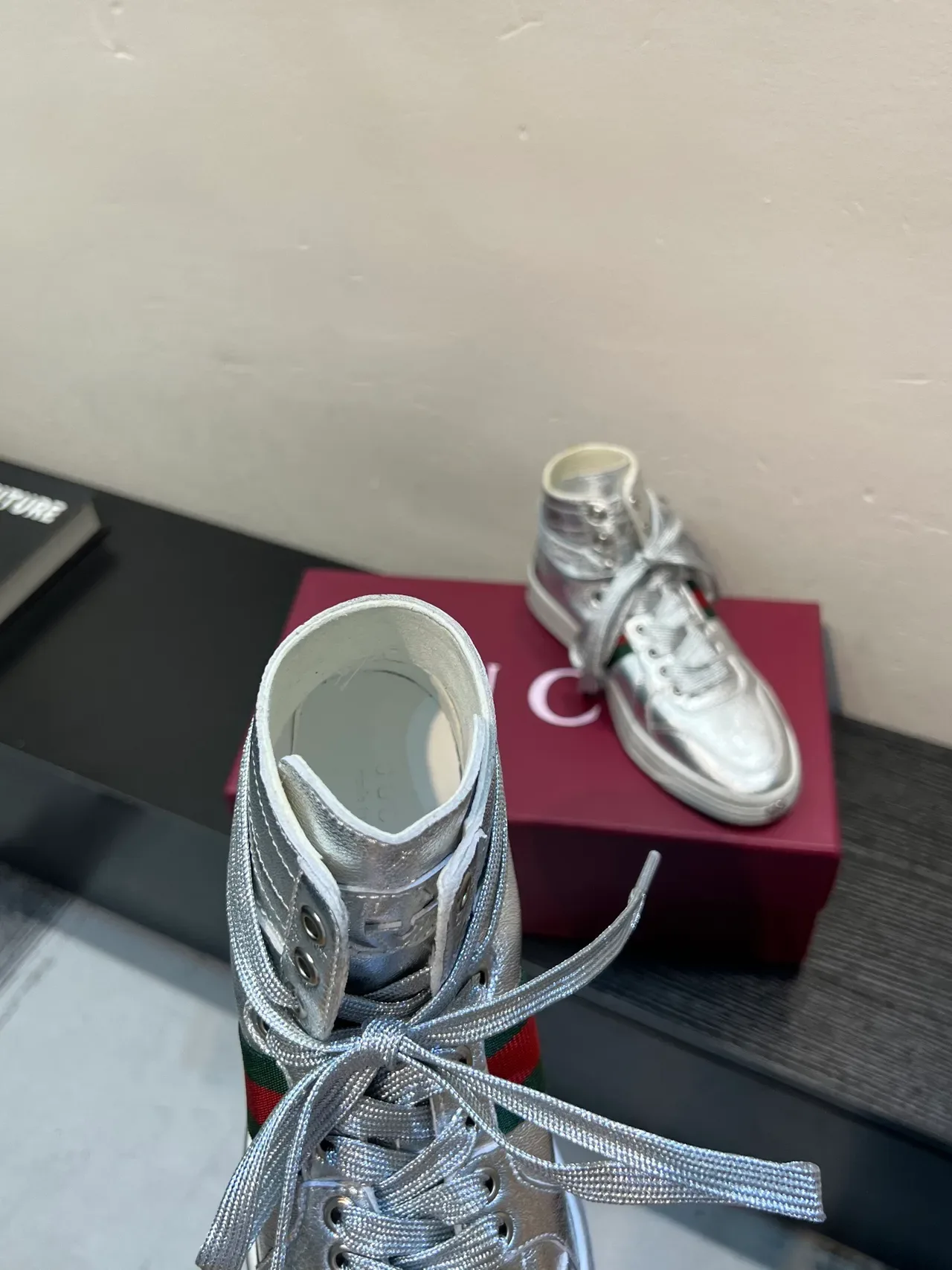 Gucci Screener Metallic Silver Web Stripe Lifestyle Sneaker 7