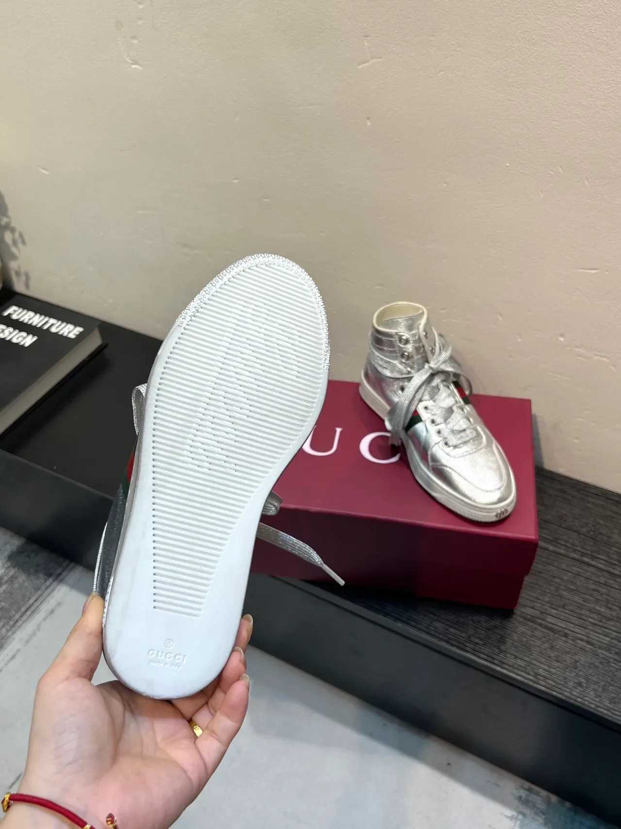 Gucci Screener Metallic Silver Web Stripe Lifestyle Sneaker 9