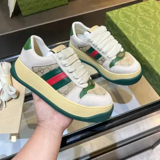 Gucci Screener Off-White and Beige GG Monogram Web Stripe Lifestyle Sneakers