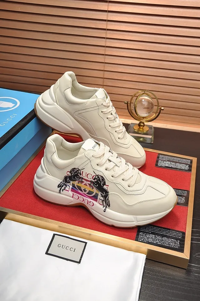 Gucci Screener Off-White Leather Graphic Side Print Lifestyle Sneakers 4