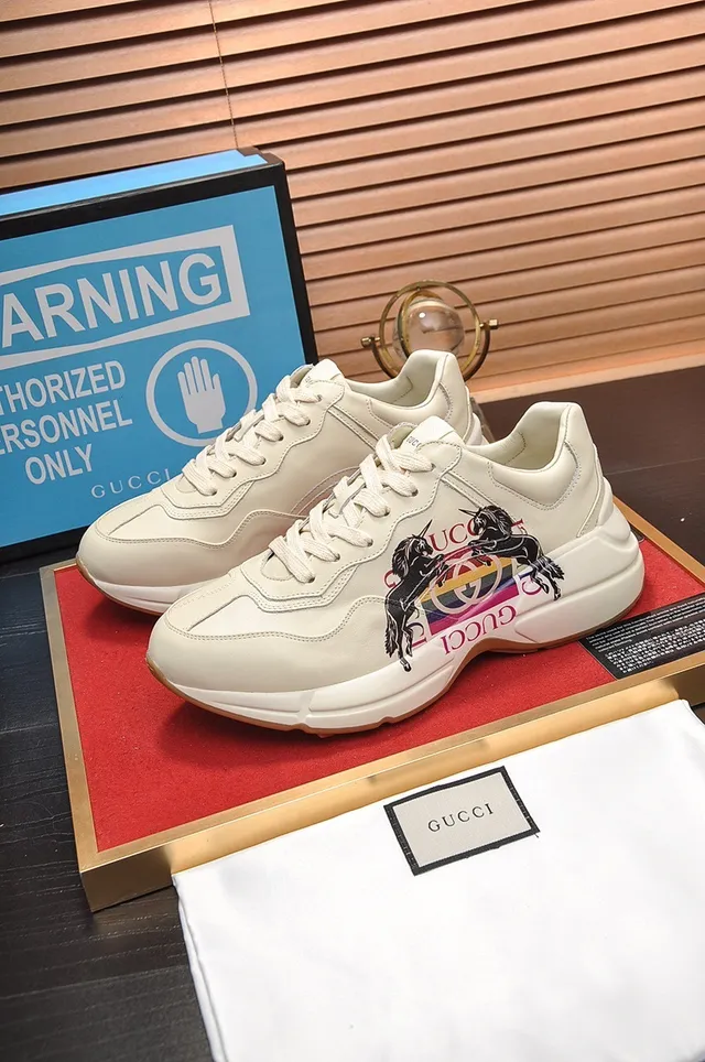 Gucci Screener Off-White Leather Graphic Side Print Lifestyle Sneakers 6