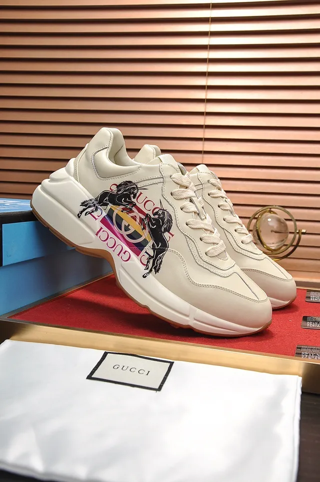 Gucci Screener Off-White Leather Graphic Side Print Lifestyle Sneakers 7
