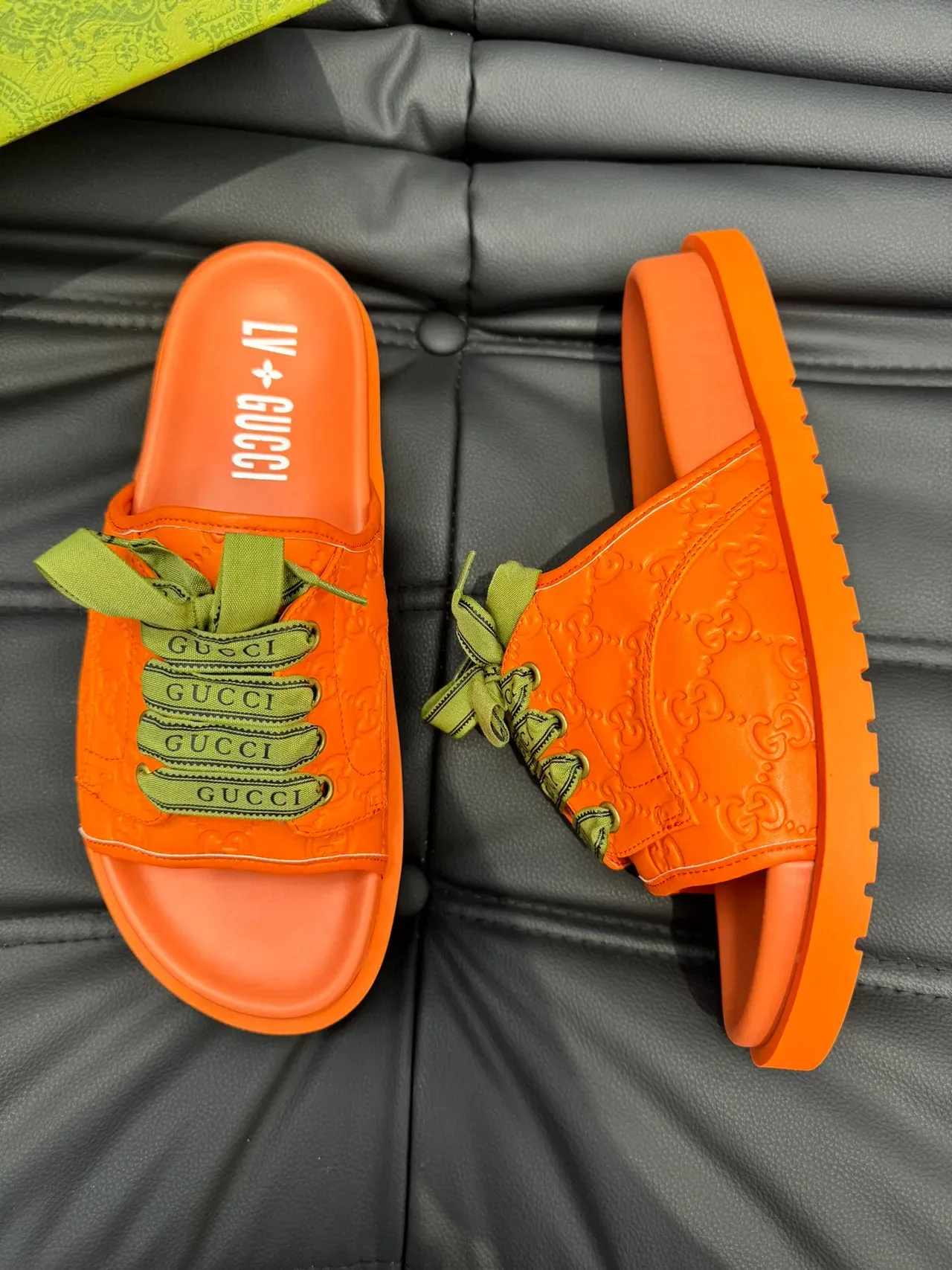 Gucci Screener Orange GG Monogram Ruban Dentelle Pantoufles 3