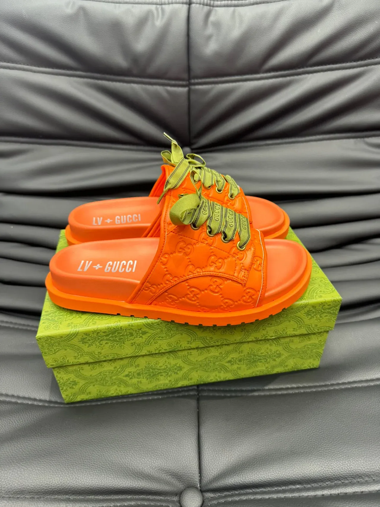 Gucci Screener Orange GG Monogram Ruban Dentelle Pantoufles 4